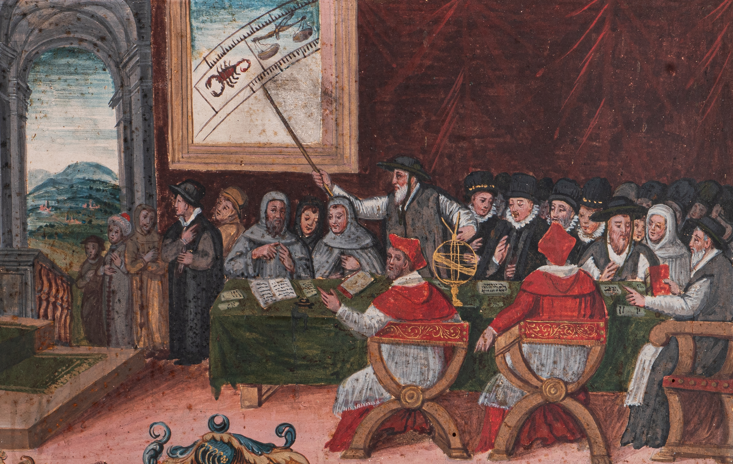 Discussion sur la réforme du calendrier sous le pape Grégoire XIII (1502-85) pour remplacer le calendrier julien (détail), Rome, 15 octobre 1582. Huile sur panneau © Archivio di Stato, Sienne, Italie, photo Luca Betti