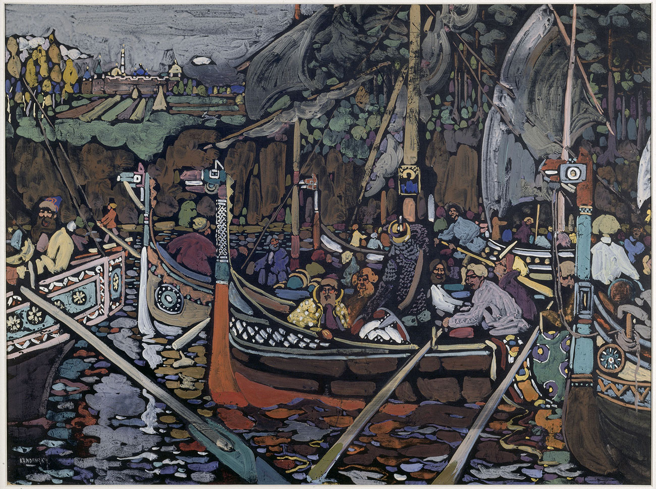 Vassily Kandinsky, Lied [Chant], 1906, tempera sur carton glacé, 49 x 66 cm. Centre Pompidou, musée national d’Art moderne, Paris, Legs de Nina Kandinsky, 1981 © Centre Pompidou, MNAM-CCI, Dist. RMN-Grand Palais / Georges Meguerditchian