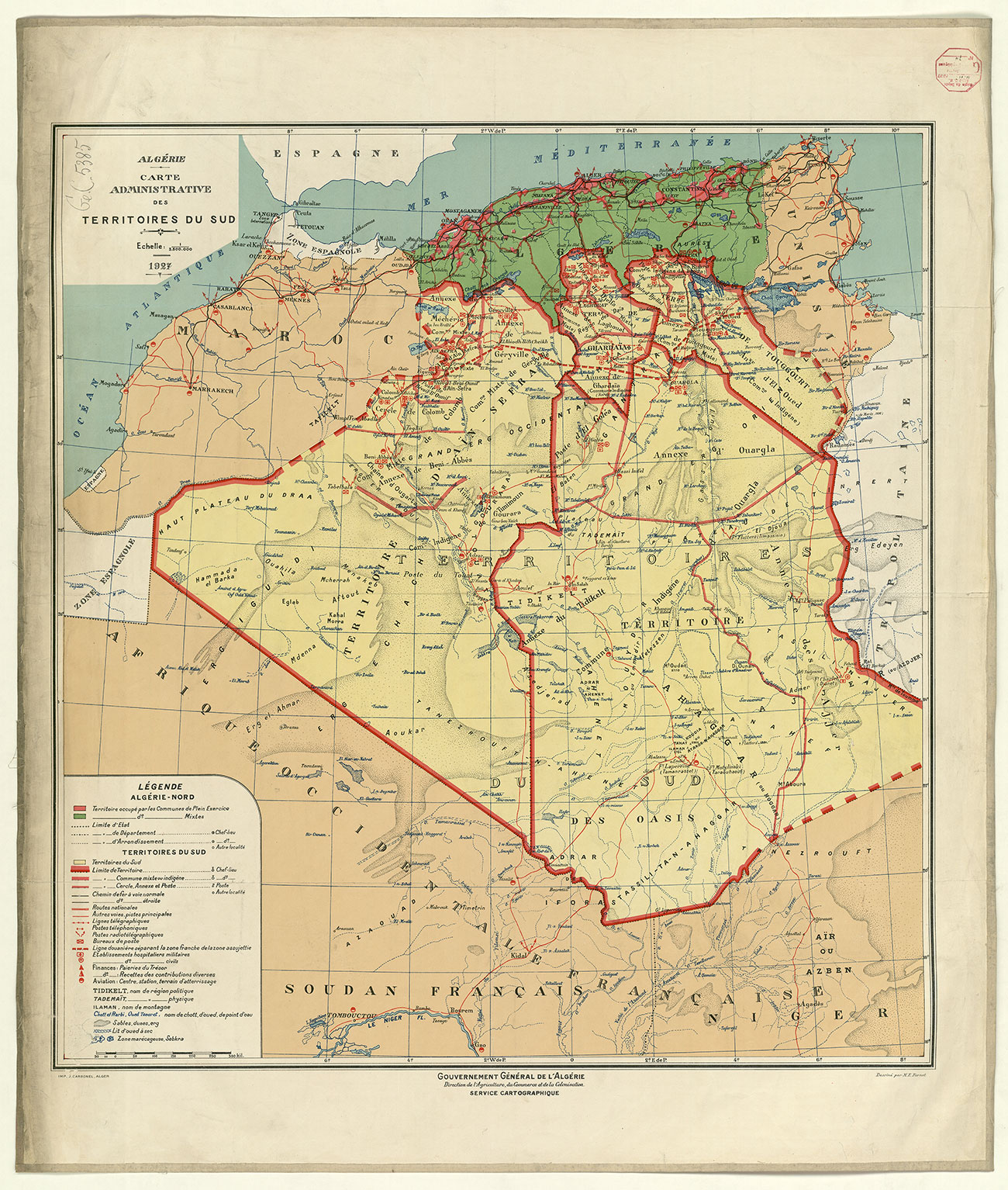 Er. Farnet, Carte administrative des territoires du sud, 1927 © bnf