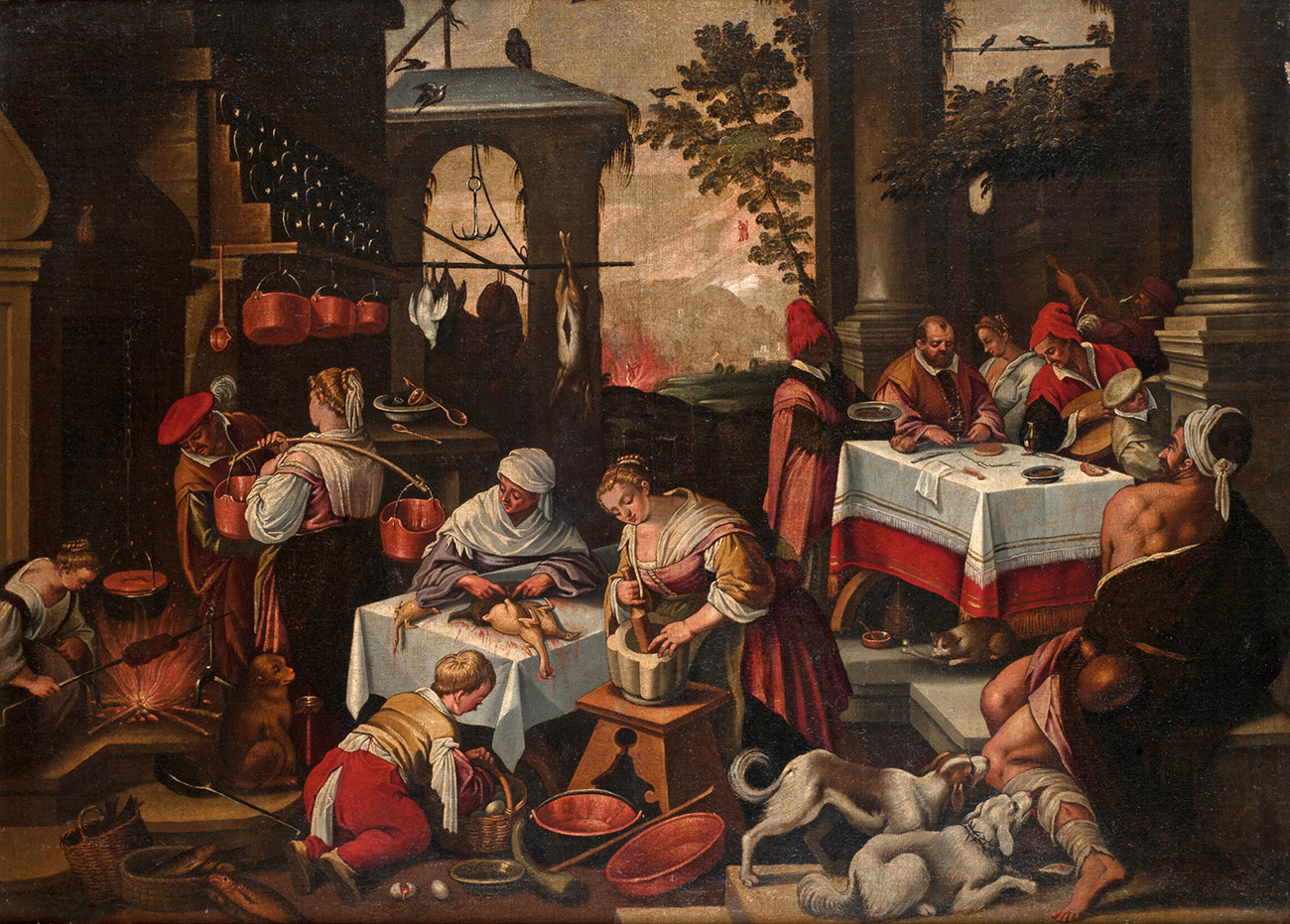 Jacopo Bassano (d’après), Lazare et le mauvais riche, XVIIᵉ siècle. Huile sur toile, d’après un tableau du XVIᵉ siècle. Musée de Tessé, Le Mans © Musées du Mans