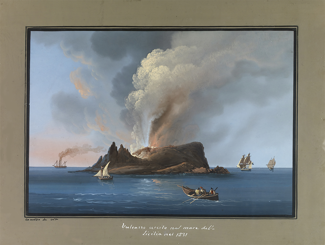 Camillo de Vito, Nouveau volcan apparu dans la mer de Sicile le 13 juillet 1831, 1831, Gouache sur papier, 51 × 67 cm, Collection particulière, Paris © Droits réservés