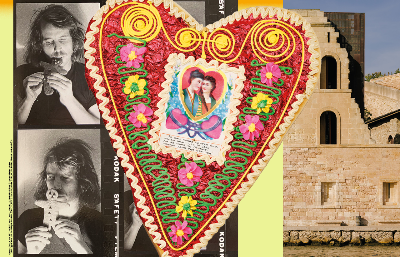 Gâteau d’amour, vers 1970, Serbie, Europe. Mucem, Marseille, dépôt du MNHN, Paris © Mucem / Marianne Kuhn Dennis Oppenheim, Stills from Gingerbread Man, États-Unis, 1971 © Dennis Oppenheim Estate, © collection Frac Nouvelle-Aquitaine MÉCA