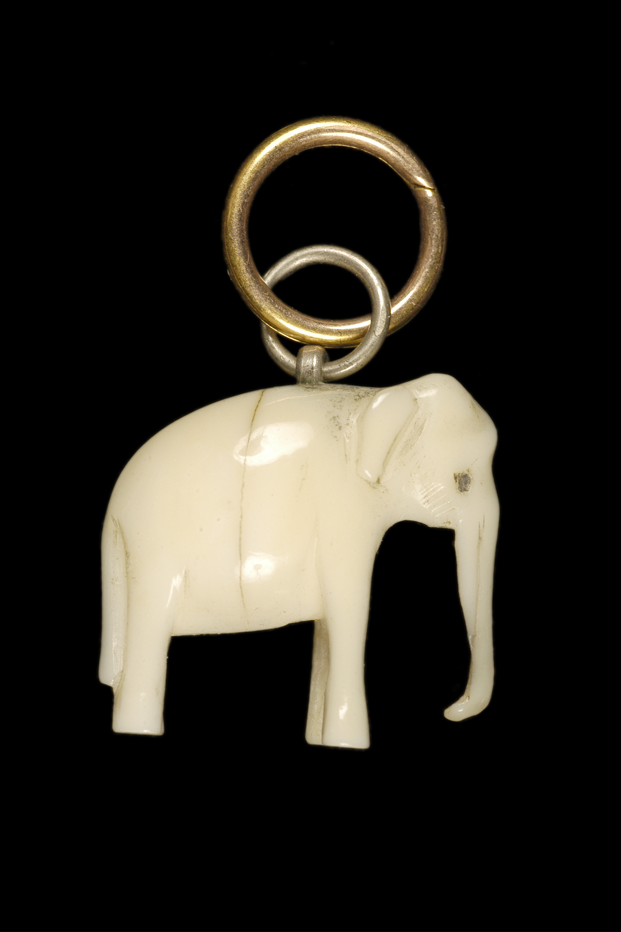 Éléphant porte-bonheur en ivoire, argent et or, don en 1979 de la Baronne Élie de Rothschild, 1ère moitié du XXe siècle. Collection Mucem, n° d’inventaire 1979.16.11 © Photographie Mucem / Anne Maigret